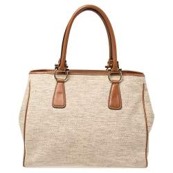 Pre Owned Salvatore Ferragamo Beige/Tan Canvas and Leather Tote