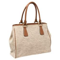 Pre Owned Salvatore Ferragamo Beige/Tan Canvas and Leather Tote