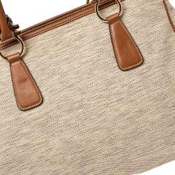 Pre Owned Salvatore Ferragamo Beige/Tan Canvas and Leather Tote