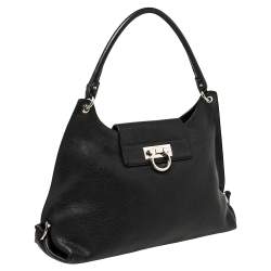Pre Owned Salvatore Ferragamo Black Leather Fanisa Hobo