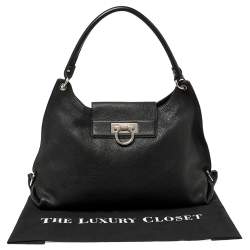 Pre Owned Salvatore Ferragamo Black Leather Fanisa Hobo