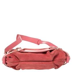 Pre Owned Salvatore Ferragamo Pink Suede And Leather Shoulder Bag