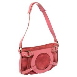 Pre Owned Salvatore Ferragamo Pink Suede And Leather Shoulder Bag