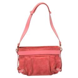 Pre Owned Salvatore Ferragamo Pink Suede And Leather Shoulder Bag