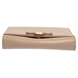 Pre Owned Salvatore Ferragamo Powder Pink Leather Vara Bow Chain Shoulder Bag