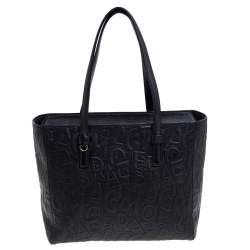 مملوكة مسبقًا حقيبة يد سالفاتوري فيراغامو بوني شوبر جلد مطبوع نقشة شعار الماركة أسود