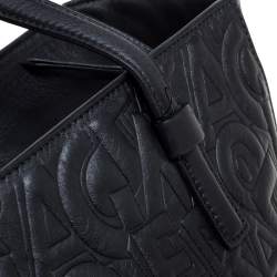 مملوكة مسبقًا حقيبة يد سالفاتوري فيراغامو بوني شوبر جلد مطبوع نقشة شعار الماركة أسود