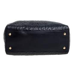 مملوكة مسبقًا حقيبة يد سالفاتوري فيراغامو بوني شوبر جلد مطبوع نقشة شعار الماركة أسود