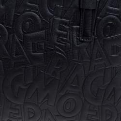 مملوكة مسبقًا حقيبة يد سالفاتوري فيراغامو بوني شوبر جلد مطبوع نقشة شعار الماركة أسود