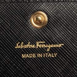 Pre Owned Salvatore Ferragamo Black Leather Vara Bow Double Flap Continental Wallet