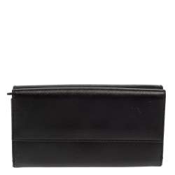 Pre Owned Salvatore Ferragamo Black Leather Vara Bow Double Flap Continental Wallet