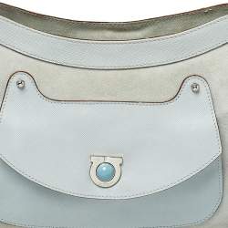 Pre Owned Salvatore Ferragamo Blue Leather and Suede Shoulder Bag