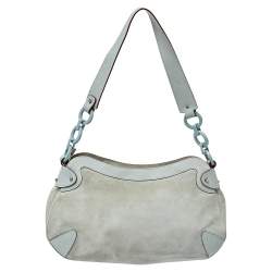 Pre Owned Salvatore Ferragamo Blue Leather and Suede Shoulder Bag