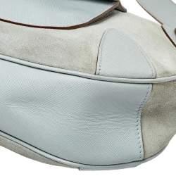 Pre Owned Salvatore Ferragamo Blue Leather and Suede Shoulder Bag