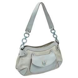 Pre Owned Salvatore Ferragamo Blue Leather and Suede Shoulder Bag