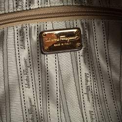 Pre Owned Salvatore Ferragamo Brown/Grey Quilted Wool and Leather Boston Duffle Bag