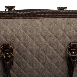 Pre Owned Salvatore Ferragamo Brown/Grey Quilted Wool and Leather Boston Duffle Bag