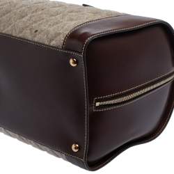 Pre Owned Salvatore Ferragamo Brown/Grey Quilted Wool and Leather Boston Duffle Bag