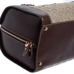 Pre Owned Salvatore Ferragamo Brown/Grey Quilted Wool and Leather Boston Duffle Bag