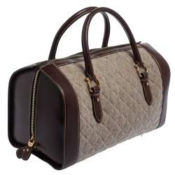 Pre Owned Salvatore Ferragamo Brown/Grey Quilted Wool and Leather Boston Duffle Bag