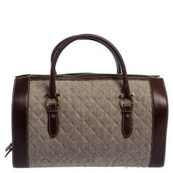 Pre Owned Salvatore Ferragamo Brown/Grey Quilted Wool and Leather Boston Duffle Bag