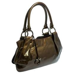 Salvatore Ferragamo Olive Green Patent Leather Shoulder Bag