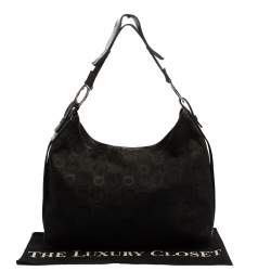 Salvatore Ferragamo Black Monogram Canvas and Leather Hobo