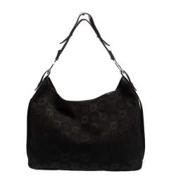 Salvatore Ferragamo Black Monogram Canvas and Leather Hobo
