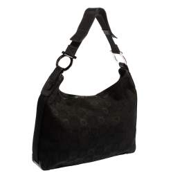Salvatore Ferragamo Black Monogram Canvas and Leather Hobo