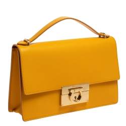 Pre Owned Salvatore Ferragamo Yellow Leather Gancini Clutch