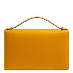 Pre Owned Salvatore Ferragamo Yellow Leather Gancini Clutch