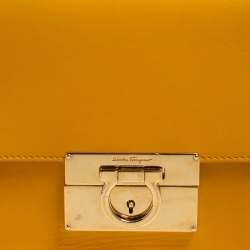 Pre Owned Salvatore Ferragamo Yellow Leather Gancini Clutch