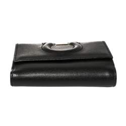 Salvatore Ferragamo Black Gancio Embossed Leather Flap Compact Wallet