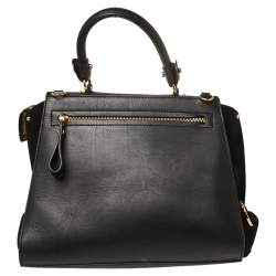 Pre Owned Salvatore Ferragamo Black Leather and Suede Medium Sofia Top Handle Bag