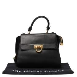 Pre Owned Salvatore Ferragamo Black Leather and Suede Medium Sofia Top Handle Bag