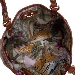 Salvatore Ferragamo Brown Perforated Leather Braided Handle Tote