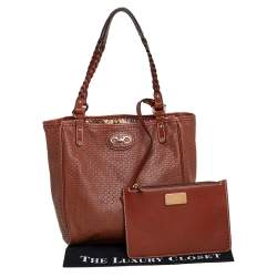 Salvatore Ferragamo Brown Perforated Leather Braided Handle Tote