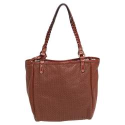 Salvatore Ferragamo Brown Perforated Leather Braided Handle Tote