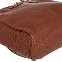 Salvatore Ferragamo Brown Perforated Leather Braided Handle Tote