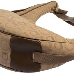 Pre Owned Salvatore Ferragamo Beige Signature Canvas and Leather Hobo