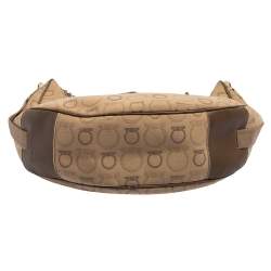 Pre Owned Salvatore Ferragamo Beige Signature Canvas and Leather Hobo