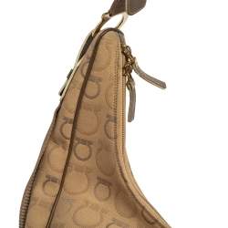 Pre Owned Salvatore Ferragamo Beige Signature Canvas and Leather Hobo