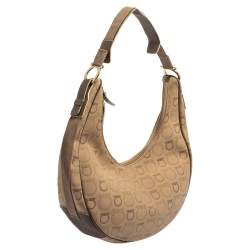 Pre Owned Salvatore Ferragamo Beige Signature Canvas and Leather Hobo
