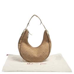 Pre Owned Salvatore Ferragamo Beige Signature Canvas and Leather Hobo