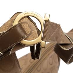 Pre Owned Salvatore Ferragamo Beige Signature Canvas and Leather Hobo