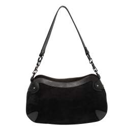 Pre Owned Salvatore Ferragamo Black Nubuck and Leather Front Pocket Hobo