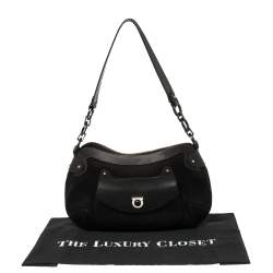 Pre Owned Salvatore Ferragamo Black Nubuck and Leather Front Pocket Hobo