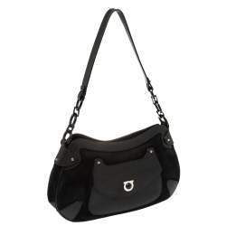 Pre Owned Salvatore Ferragamo Black Nubuck and Leather Front Pocket Hobo