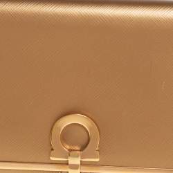 Pre Owned Salvatore Ferragamo Gold Leather Gancini Icona Continental Wallet