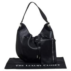 Salvatore Ferragamo Black Leather Drawstring Hobo
